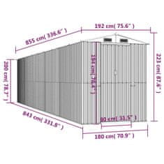 Greatstore Zahradní kůlna světle šedá 192 x 855 x 223 cm pozinkovaná ocel