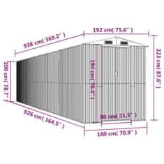 Vidaxl Zahradní kůlna světle šedá 192 x 938 x 223 cm pozinkovaná ocel