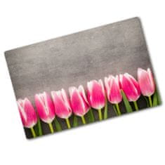 Wallmuralia Deska na krájení skleněná Růžové tulipány 80x52 cm