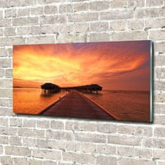 Wallmuralia Foto obraz skleněný horizontální Maledivy bungalovy 140x70 cm 4 úchytky