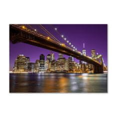 Wallmuralia Foto obraz skleněný horizontální Manhattan noc 100x70 cm 2 úchytky