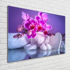 Wallmuralia Foto obraz fotografie na skle Orchidej a srdce 100x70 cm 2 úchytky