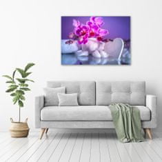 Wallmuralia Foto obraz fotografie na skle Orchidej a srdce 100x70 cm 2 úchytky