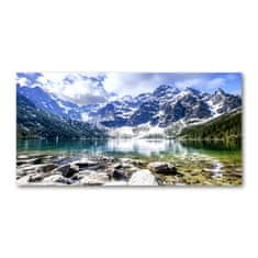 Wallmuralia Foto obraz fotografie na skle Mořské oko Tatry 100x50 cm 2 úchytky