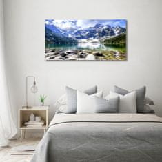 Wallmuralia Foto obraz fotografie na skle Mořské oko Tatry 100x50 cm 2 úchytky