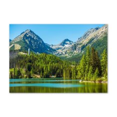 Wallmuralia Foto obraz skleněný horizontální Jezero v horách 100x70 cm 2 úchytky