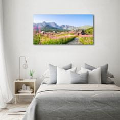 Wallmuralia Foto-obrah sklo tvrzené Domečky v horách 100x50 cm 2 úchytky