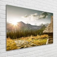 Wallmuralia Foto obraz fotografie na skle Dům v horách 100x70 cm 2 úchytky