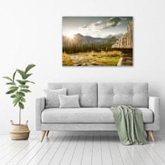 Wallmuralia Foto obraz fotografie na skle Dům v horách 100x70 cm 2 úchytky