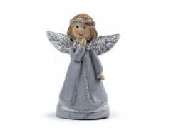 Kraftika 1ks šedá světlá dekorace anděl s glitry, andělé