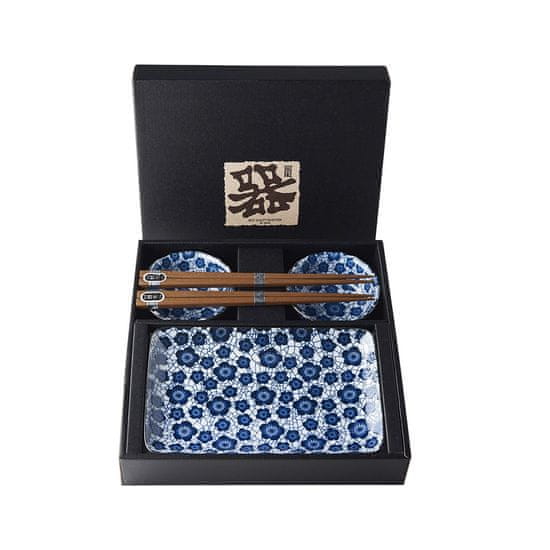 MIJ Europe Sushi set Blue Plum Design - 4ks + hůlky