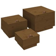 Greatstore Úložné boxy s víkem 3 ks medově hnědé masivní borové dřevo