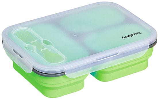 KLAUSBERG Lunchbox. Krabička na oběd. Silikonový obědový box 1100 ml tříkomorový KB-7024 - ZELENÝ