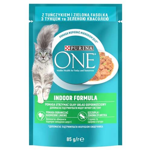 Purina ONE Indoor mini filetky s tuňákem a zelenými fazolkami ve šťávě 85g