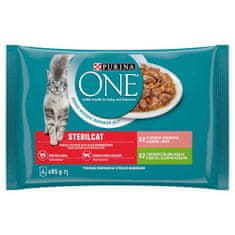 Purina ONE Multipack Sterilcat mini filetky s krůtou a zelenými fazolkami / s lososem a mrkví ve šťávě 4x85g