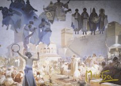 Pohled Alfons Mucha Slovanská epopej – Zavedení slovanské liturgie, krátký