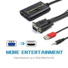 Northix Převodník VGA na HDMI s USB a 3,5 mm kabelem 