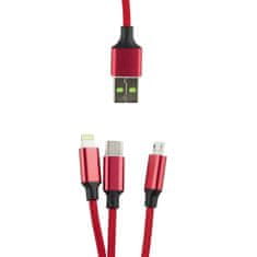 Northix 3v1 Micro-USB, Type-C, Lightning to USB 1,2m - červená 