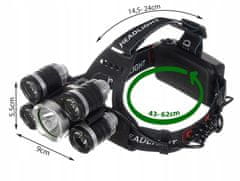 Pronett 0112 Čelovka LED ZOOM 5 x LED T6 CREE