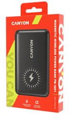 Canyon powerbanka PB-1001B PD&QC3.0,10 000mAh,Qi&AppleMagSafe,In 5/9V (Lightning/USB-C),Out 5/9/12V (USB-A+USB-C),černá