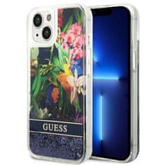 Guess GUHCP14SLFLSB hard silikonové pouzdro iPhone 14 6.1" blue Flower Liquid Glitter
