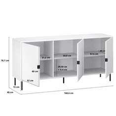 Target Home Komoda 3-dveřová s ocelovými nohami, barva bílá
