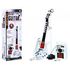 iMex Toys Dětská elektrická kytara bílá, bezdrátová + stojan, zesilovač a mikrofon