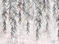 AG Design Vrbové větve na šedé betonové zdi, vliesová fototapeta, 360x270 cm