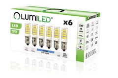 LUMILED 6x LED žárovky E14 T25 5W = 40W 470lm 6000K Studená bílá