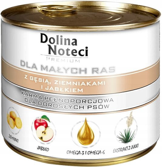 DOLINA NOTECI Premium Adult Small dospělé psy, pro malá plemena, s husou, bramborem a jablkem 185g