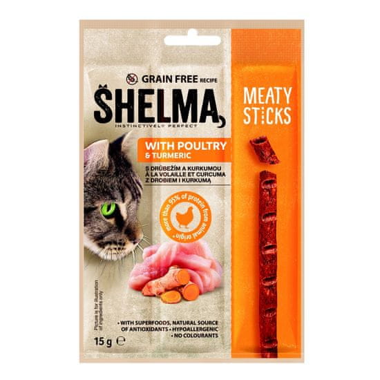 SHELMA Sticks s drůbežím a kurkumou GF 15 g