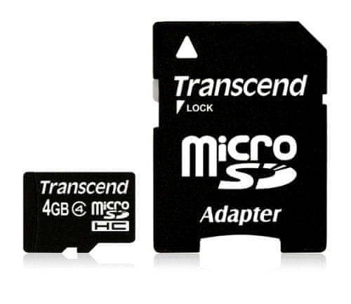 Transcend 4GB microSDHC (Class 4) paměťová karta (s adaptérem)