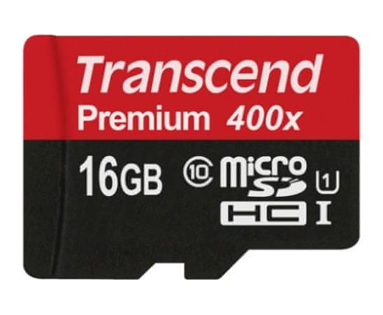 Transcend 16GB microSDHC UHS-I 400x Premium (Class 10) paměťová karta (bez adaptéru)