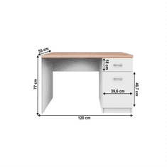 KONDELA PC stůl 1D1S, bílá / dub sonoma, TOPTY TYP 09