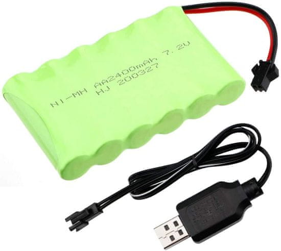 YUNIQUE GREEN-CLEAN 1 kus 7.2V 2400mAh Ni-MH AA dobíjecí baterie s SM-2P 2Pin konektorem a USB nabíjecí kabel pro RC nákladní automobily vozidla