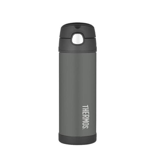 Thermos Funtainer dětská termoska s brčkem 470 ml - černá