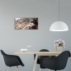 Wallmuralia Skleněné hodiny na stěnu tiché Ranní káva černé 60x30 cm