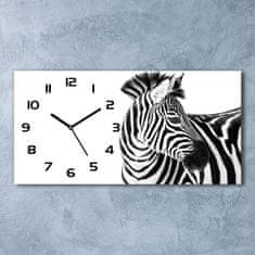 Wallmuralia Skleněné hodiny na stěnu tiché Zebra ve sněhu černé 60x30 cm