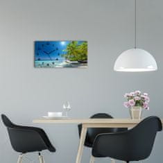 Wallmuralia Skleněné hodiny na stěnu tiché Maledivy pláž černé 60x30 cm