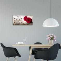 Wallmuralia Skleněné hodiny na stěnu Růže na dřevě černé 60x30 cm