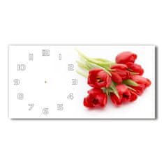 Wallmuralia Skleněné hodiny na stěnu Červené tulipány bílé 60x30 cm