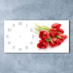 Wallmuralia Skleněné hodiny na stěnu Červené tulipány bílé 60x30 cm