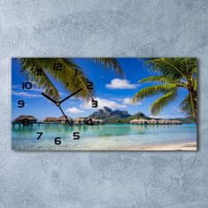 Wallmuralia Skleněné hodiny na stěnu Palby Bora Bora černé 60x30 cm