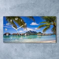 Wallmuralia Skleněné hodiny na stěnu Palby Bora Bora bílé 60x30 cm