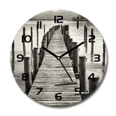 Wallmuralia Skleněné hodiny na stěnu Dřevěné molo bílé fi 30 cm