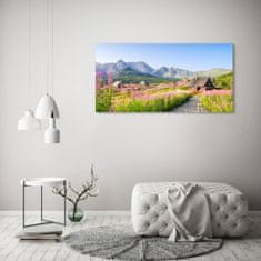 Wallmuralia Foto-obrah sklo tvrzené Domečky v horách 125x50 cm 4 úchytky