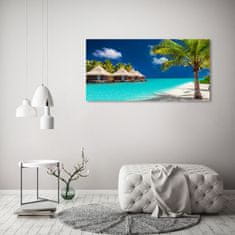 Wallmuralia Foto-obrah sklo tvrzené Maledivy bungalovy 125x50 cm 4 úchytky