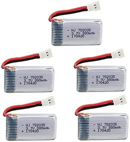 YUNIQUE GREEN-CLEAN 5 ks dobíjecí Lipo baterie 3.7v 380mAh pro Hubsan X4 H107c H107d H107L, Syma X11 X11C, HS170 HS170C Rc Kvadrokoptéra