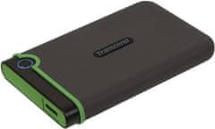 Transcend 1TB StoreJet 25M3S SLIM, USB 3.0, 2.5” Externí Anti-Shock disk, tenký profil, šedo/zelený