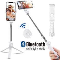 XT-10 selfie tyč se stativem a Bluetooth dálkovým ovládáním pro mobilní telefony bílá (Android a iOS)
